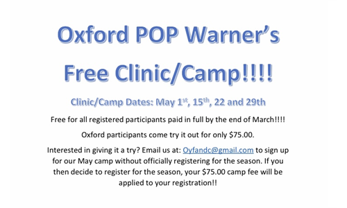 Oxford Pop Warner 2022 Clinic/ Camp